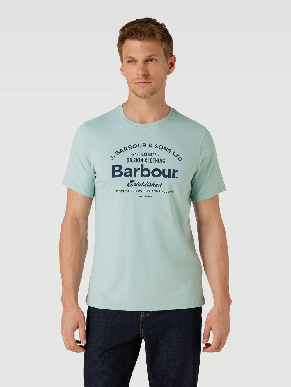 [Barbour] Blue Crew Neck Logo Graphic Tee Short Sleeve T-Shirt Size Medium M